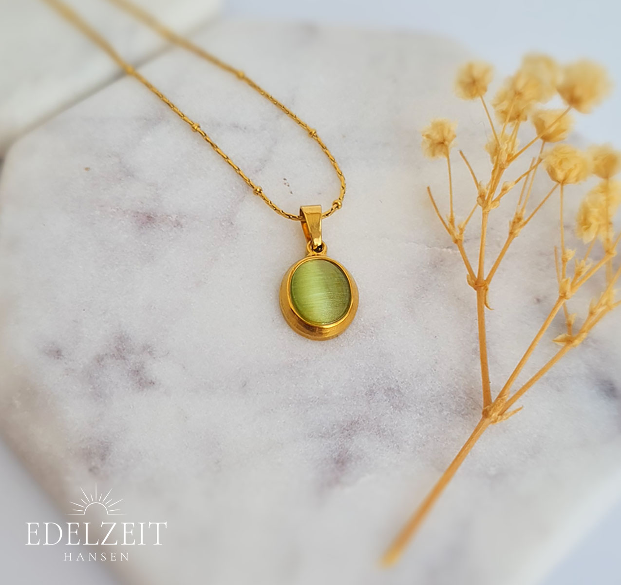 Halskette Gold Katzenauge Grün